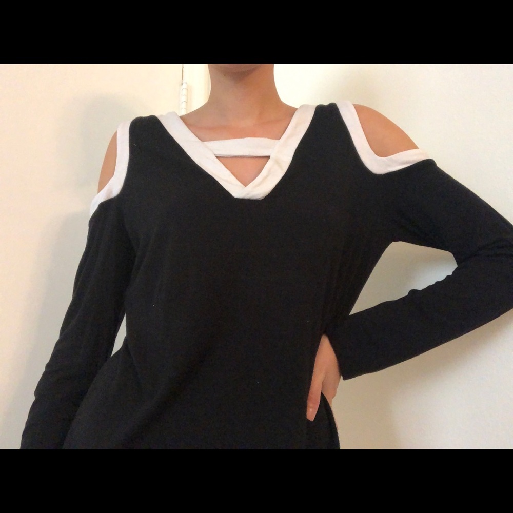 INC Black Long Sleeve Shoulder Cut Shirt